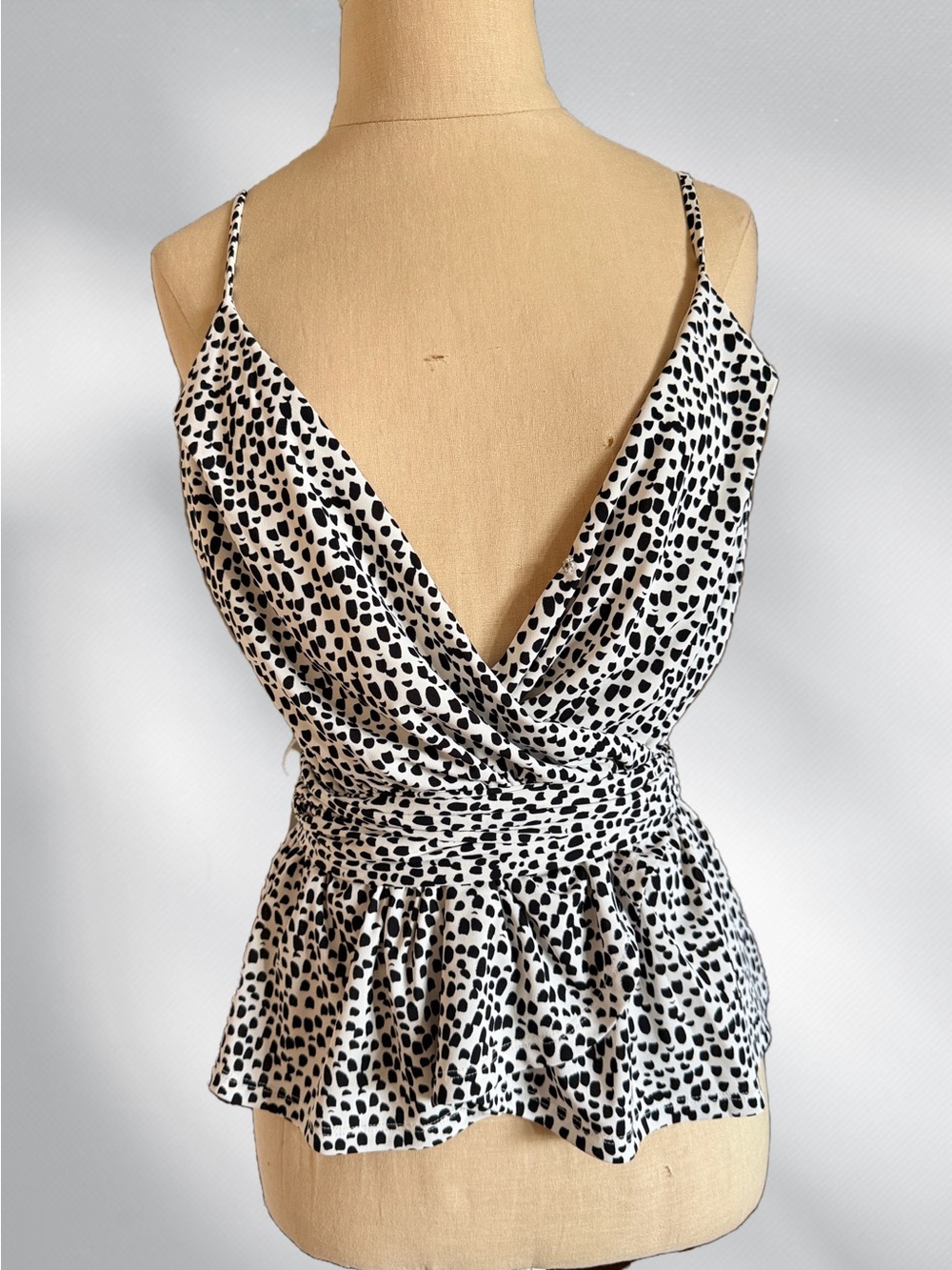NWOT Express Black & White Dot Wrap Peplum Cami